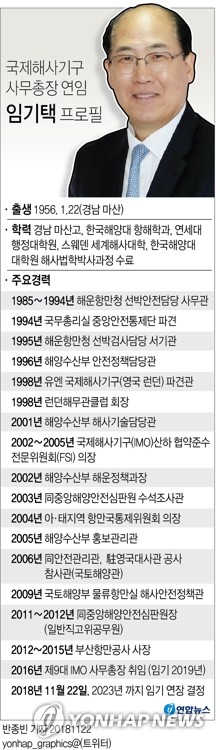 국제해사기구, 임기택 사무총장 2023년까지 연임 확정