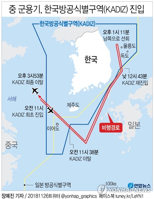 中 군용기, 3차례 KADIZ 진입후 이탈…정부, 엄중 항의