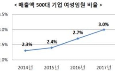 500대 기업 여성임원 3.0%…3분의2는 한명도 없어