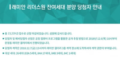 래미안 리더스원, 2만3229건 몰렸던 잔여가구 당첨자 발표