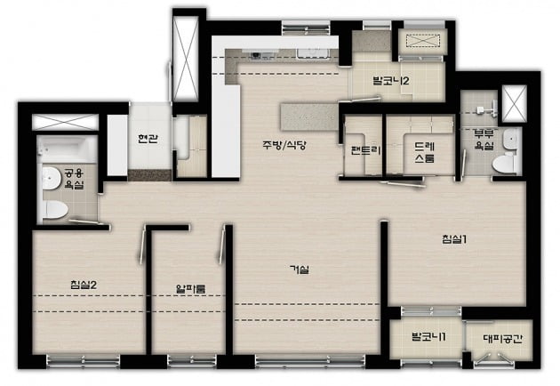 판상형으로 설계된 전용면적 55㎡A주택형 평면도. LH제공