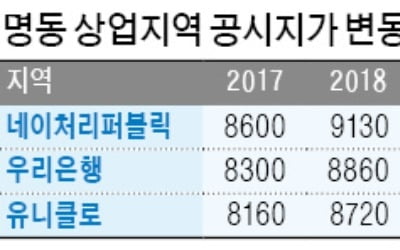 토지 공시지가도 확 오른다…네이처리퍼블릭 명동점 ㎡당 9130만→1억8300만원