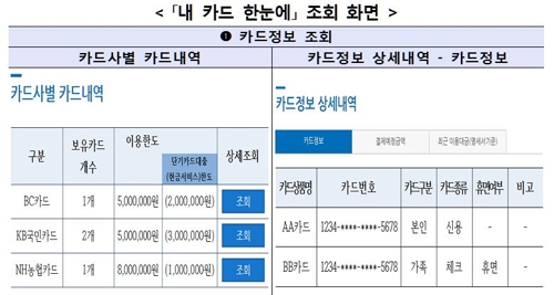 내 카드정보도 한눈에 본다…금감원 13일부터 통합조회서비스