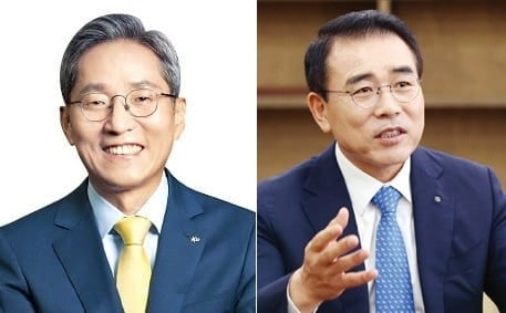 (좌)윤종규  KB금융지주 회장, (우)조용병 신한금융지주 회장