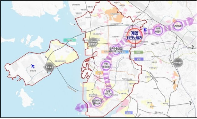 인천시와 인천도시공사 등이 계양테크노밸리를 중심으로 구상하고 있는 신 경인산업축의 위치도. 인천도시공사 제공
