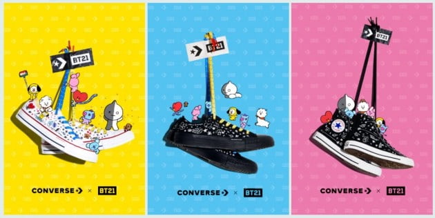 라인프렌즈 캐릭터 'BT21'과 스니커즈 브랜드 컨버스가 협업해 만든 상품/사진=온라인 커뮤니티 캡처