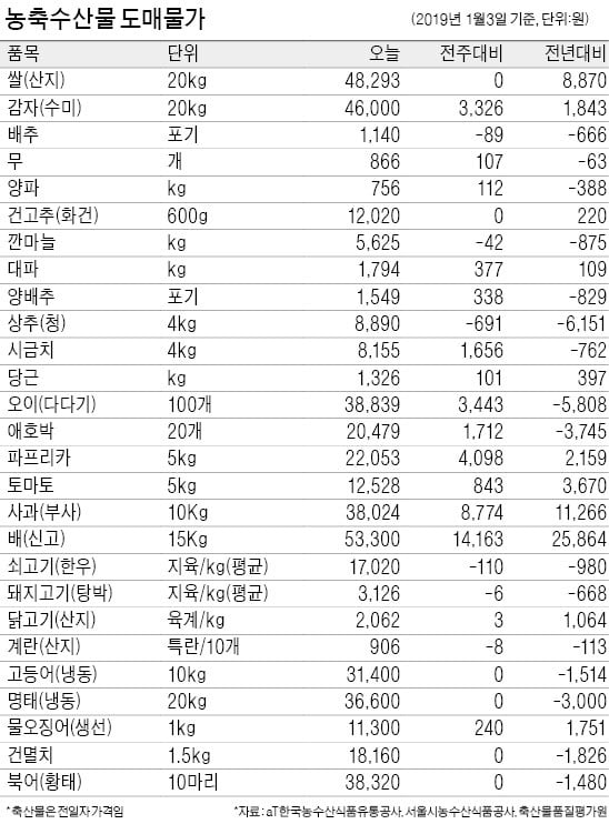 출하량 늘어난 딸기 가격 11%↓…설선물 수요에 한우값은 9%↑