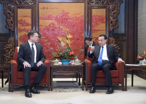 머스크, 中총리 만나 "중국서 현지시장 맞춤형 차량 생산"