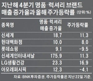 백화점·화장품社 '명품'이 주가 빛냈다