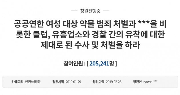 버닝썬 관련 청와대 국민청원 게시판