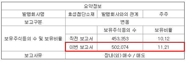 효성첨단소재 주식등의 대량보유상황보고서