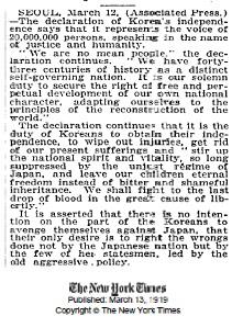 100년전 NYT 3.1운동 기사에 2.8독립선언 표현이 등장한 이유는?