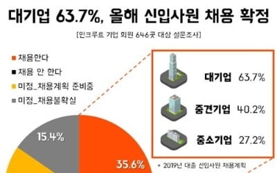 "대기업 63% '올해 신입사원 채용 확정'…중소기업은 27%"