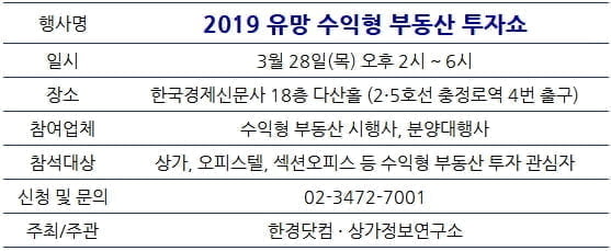 [한경부동산] '2019 유망 수익형 부동산 투자쇼'…13일까지 접수 마감