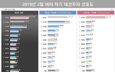 차기 대선주자 선호도…황교안 17.9% 유시민 13.2% 이낙연 11.5%[리얼미터]