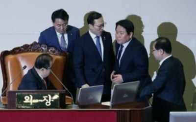 여야 몸싸움·고성으로 뒤덮인 한국당 교섭단체 대표연설