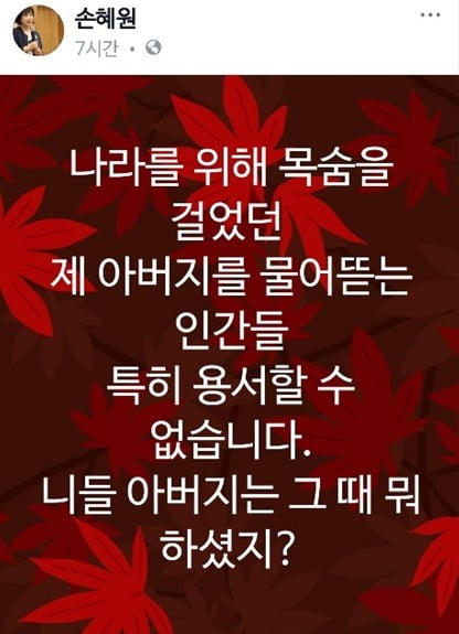 손혜원 무소속 의원 페이스북