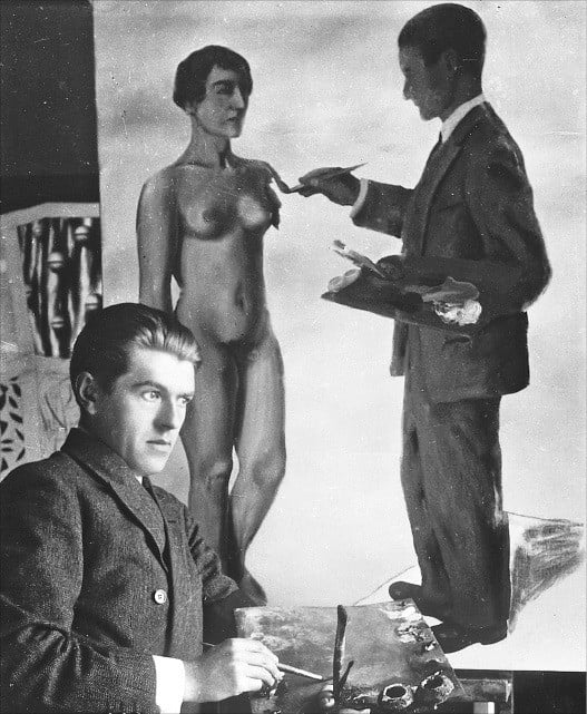 르네 마그리트가 1928년 ‘불가능한 것에 대한 시도’를 그리고 있는 모습(왼쪽)과 완성된 작품. /브뤼셀 브라쇼갤러리 제공 