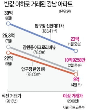 20억→9억원…강남 아파트 '반값' 이상거래