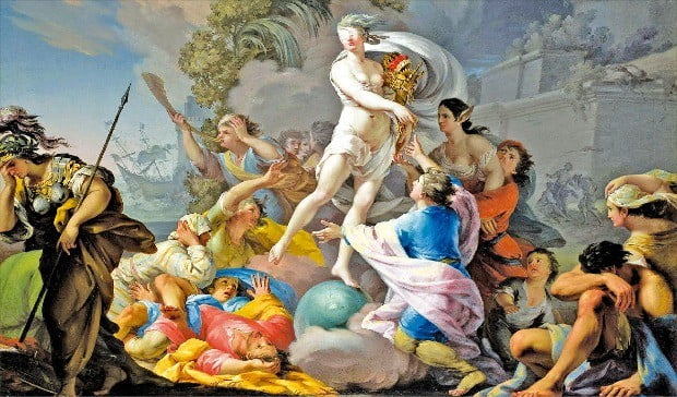 < 운명의 여신 > 타테오 쿤체(1727~1793) 유화, 1754년작, 114㎝×163㎝. 폴란드 바르샤바 국립박물관 소장. 