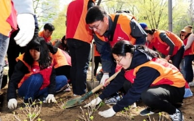 카지노 칩건설, 미세먼지 저감 '서울숲 나무심기' 봉사활동 진행