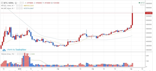 비트코인 15% 급등…4개월여만에 500만원대 회복