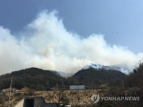 아산 설화산 산불 재발…진화에 인력 500여명·헬기 3대 투입