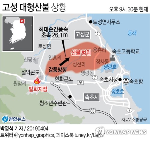 고성산불 속초시내로 확산…주민 3000명 대피·인명피해 속출