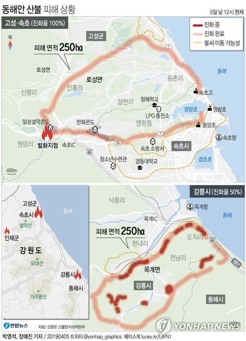 [강원산불] '오늘 밤 최대 고비'…땅속 숨은 불씨와 밤샘 사투 불가피