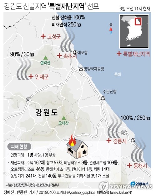 여야, 강원 산불지역 특별재난지역 선포 환영…"피해복구 협력"
