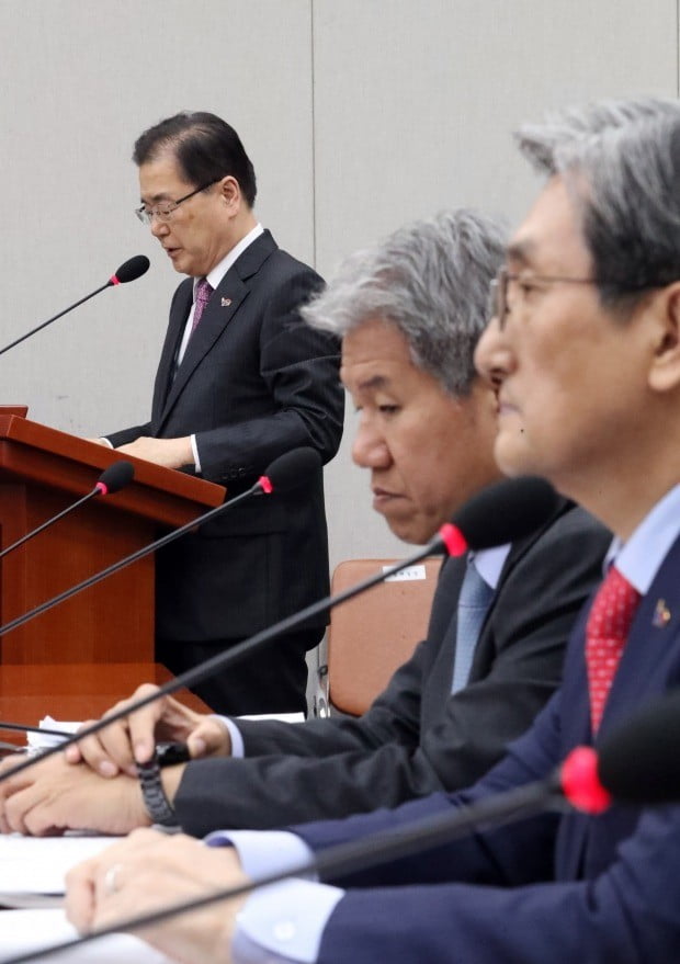 정의용 국가안보실장이 4일 국회에서 열린 운영위원회 전체회의에 참석, 발언하고 있다./사진=연합뉴스