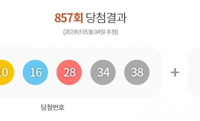 857회 로또 1등 당첨번호 '6, 10, 16, 28, 34, 38'…2등 보너스 '43'