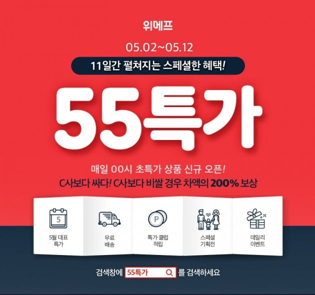 위메프 55특가, 12일까지 진행...패션∙리빙∙유아동 등 최대 40% 할인쿠폰 제공