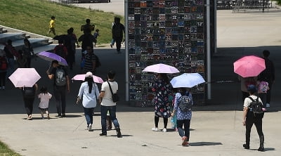 [포토] 폭염에 우산 쓰고 그늘 속으로