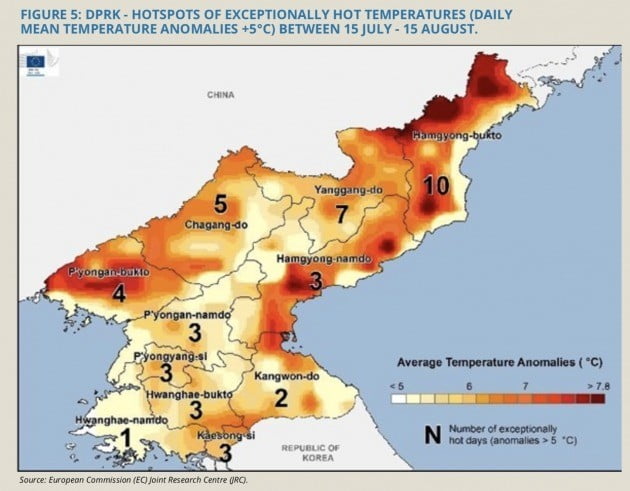 7월 중순부터 8월 중순 사이 이상 기온이 관측된 지역. 사진= European Commission (EC) Joint Research Centre (JRC).
