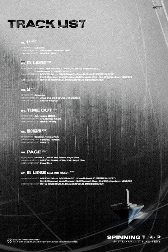 갓세븐 새 음반 곡 목록. / 제공=JYP엔터테인먼트