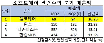 소프트웨어 관련주의 분기 매출액