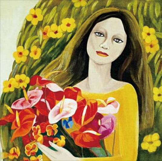 한경갤러리가 가정의 달을 맞아 기획한 판화 특별전 ‘미술, 봄을 품다’에 출품된 천경자의 ‘꽃을 든 여인’. 
