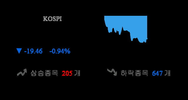 [이 시각 코스피] 코스피 현재 2040.13p 하락세 지속