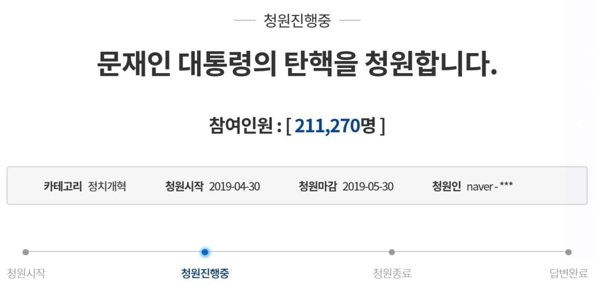 "文 대통령 탄핵" 국민청원 20만명 돌파...靑, 답변하나