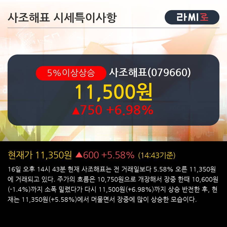 '사조해표' 5% 이상 상승, 단기·중기 이평선 정배열로 상승세