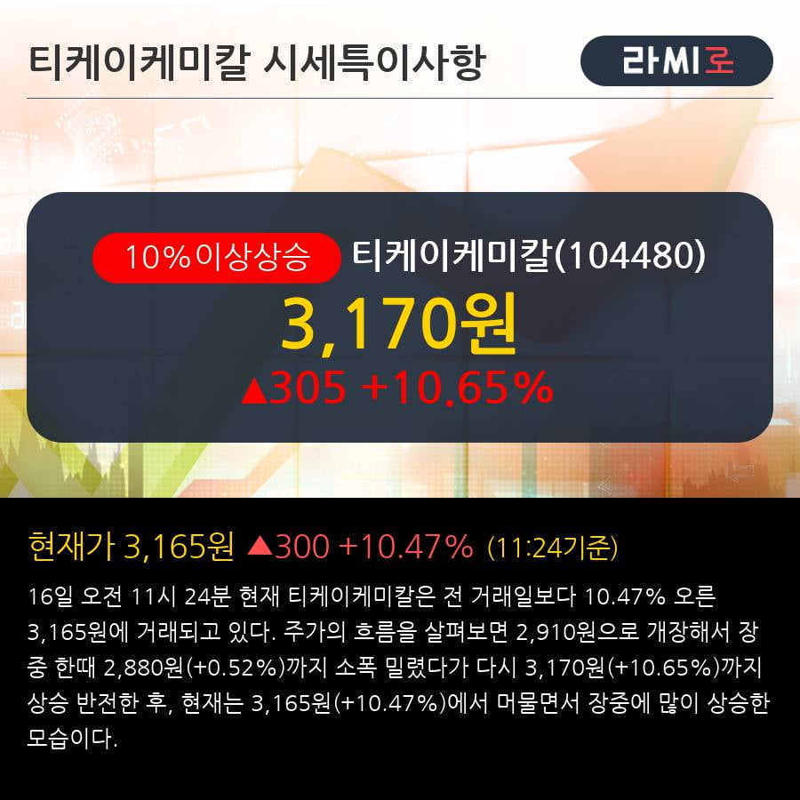 '티케이케미칼' 10% 이상 상승, 단기·중기 이평선 정배열로 상승세