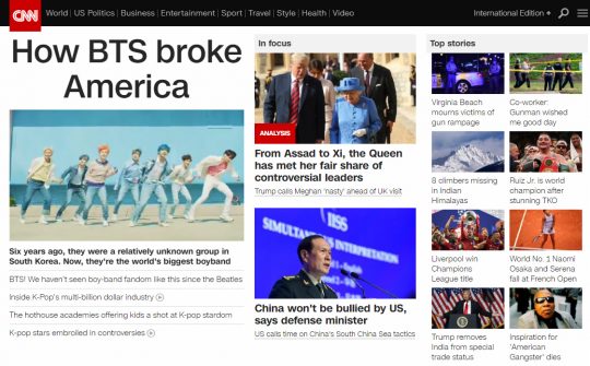 방탄소년단 특집기사를 낸 CNN. /사진=CNN 홈페이지 캡처