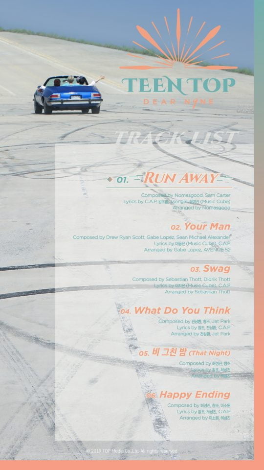 틴탑의 새 앨범 ‘DEAR. N9NE’ 트랙리스트./사진제공= TOP Media