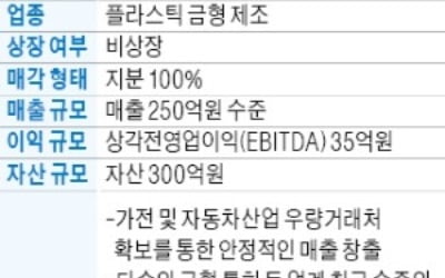 年매출 250억 플라스틱금형 제조사 매물로