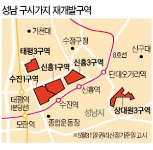 성남 재개발 '지분 쪼개기' 금지…5개구역 권리산정기준일 고시