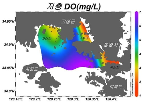 '남해안 양식장 주의' 산소 부족 물 덩어리 통영·고성 확대