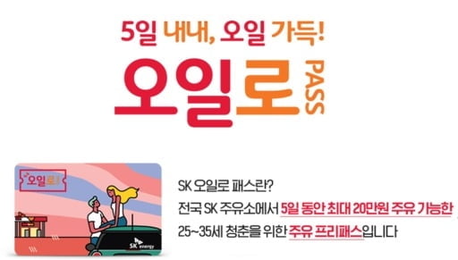 `청춘주유프리패스` SK에너지가 쏜다…25~35세 1천명에게 20만원