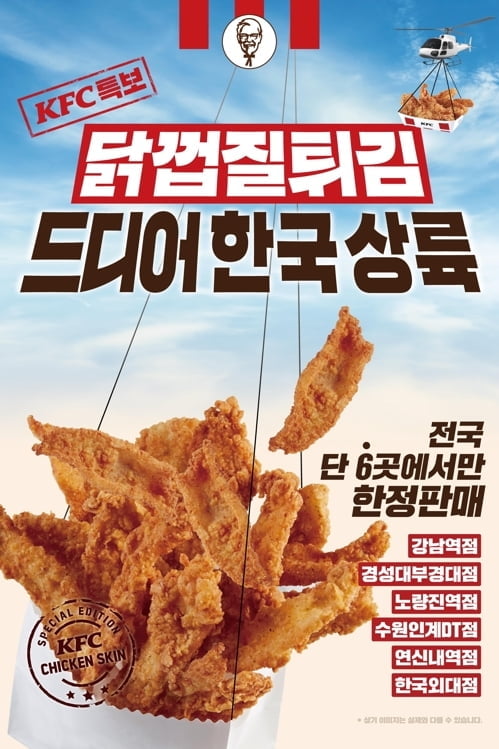 KFC 닭껍질 튀김, 판매 첫날 `잭팟`…지점 확대 가능성