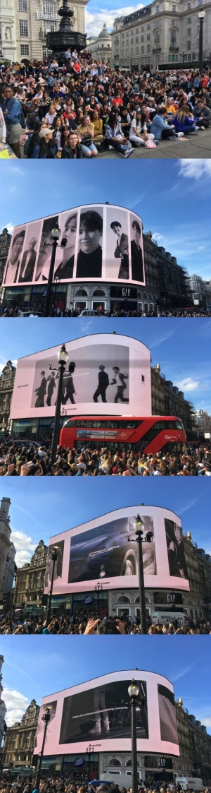 [TEN 현장] &#34;현대차도 BTS를 응원합니다&#34;…英 런던 피카딜리 광장 비춘 방탄소년단